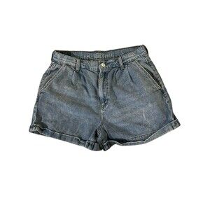 American Eagle Mom Short Rolled Hem Pleat Light Wash Blue Jean Denim 6